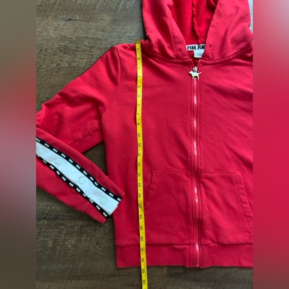 PINK Victoria s Secret red zip-up hoodie Y2K white stripe snap details sz L - Picture 5 of 14